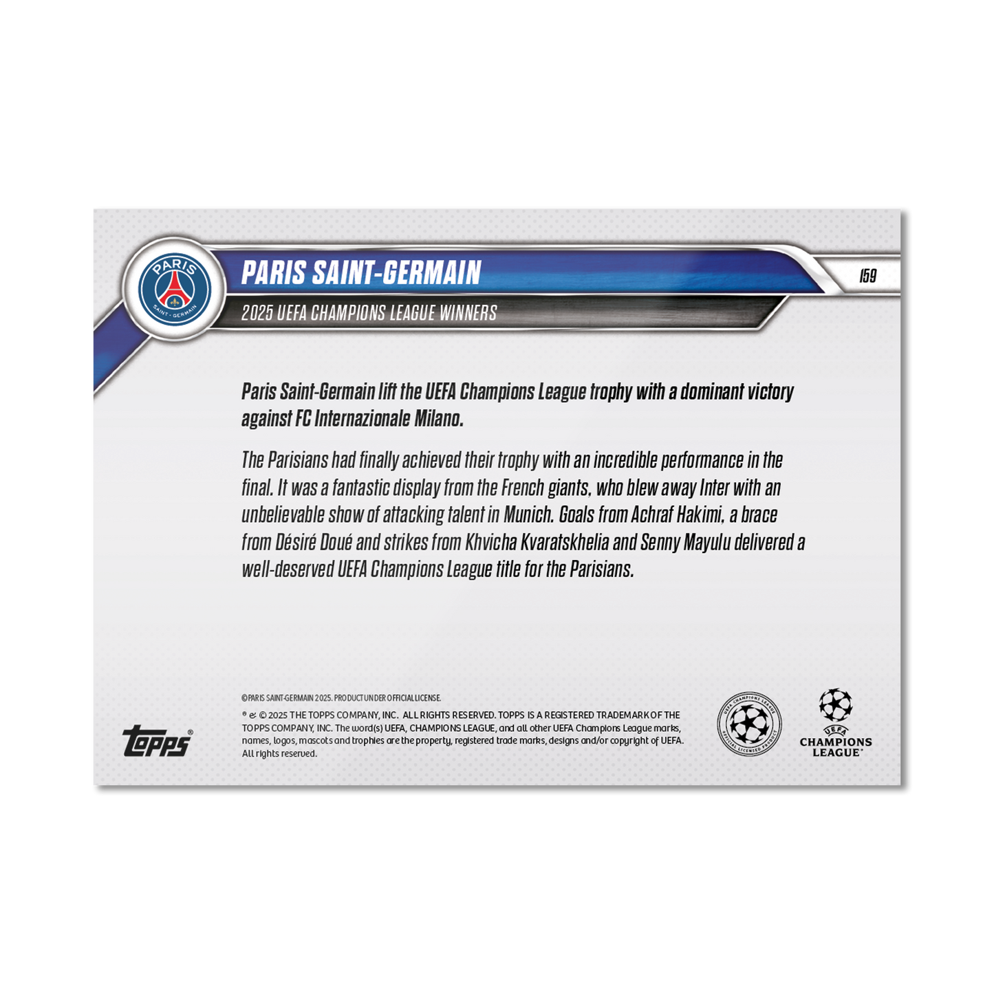 Paris Saint-Germain - 2024-25 UCL Topps NOW® - Card 159 - LOOK FOR RELICS - PR: 2963