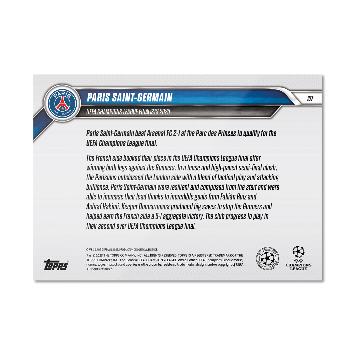 Paris Saint-Germain - 2024-25 UCL Topps NOW® - Card 157 - PR: 180