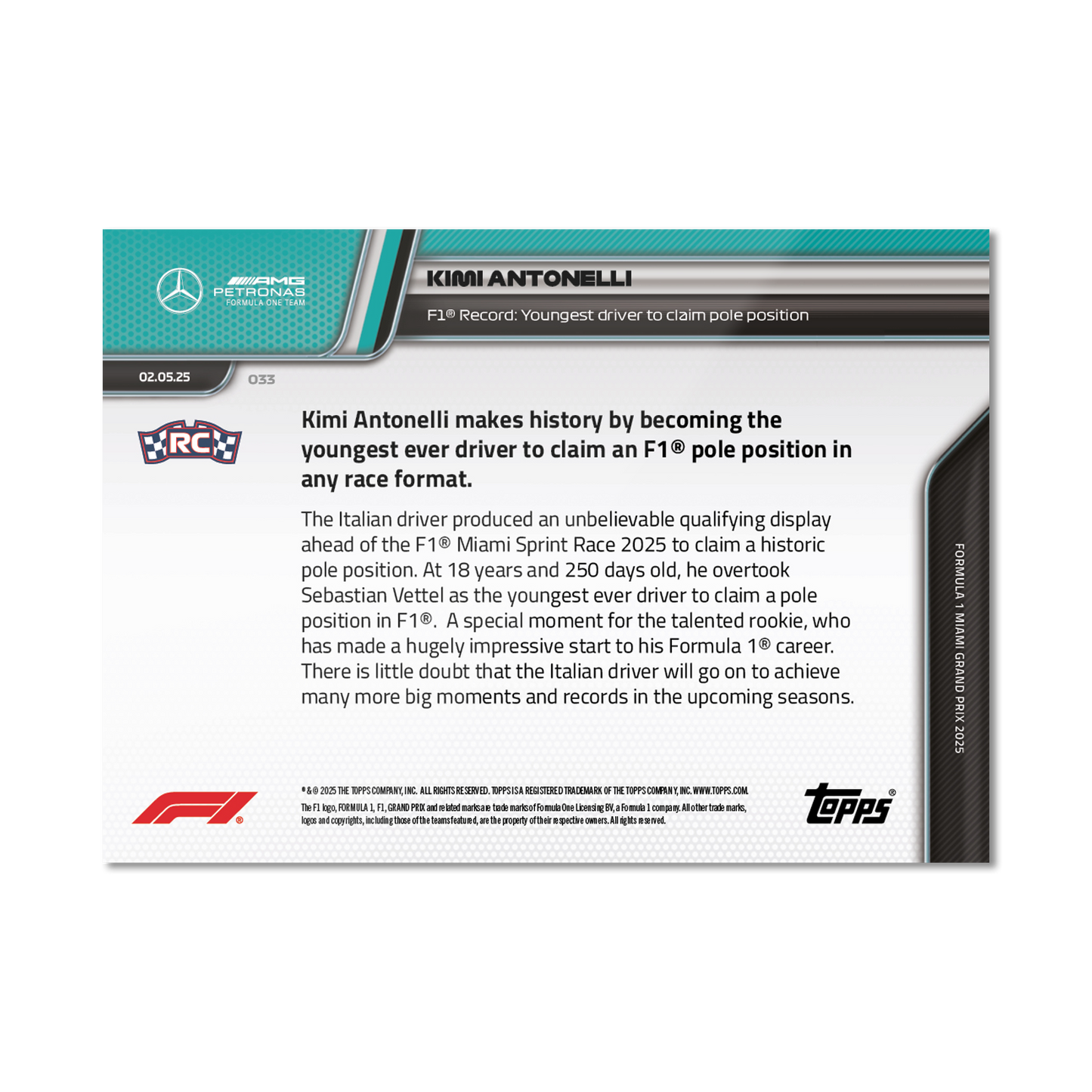Kimi Antonelli - 2025 Formula 1® Topps NOW® - Card 33 - PR: 5647