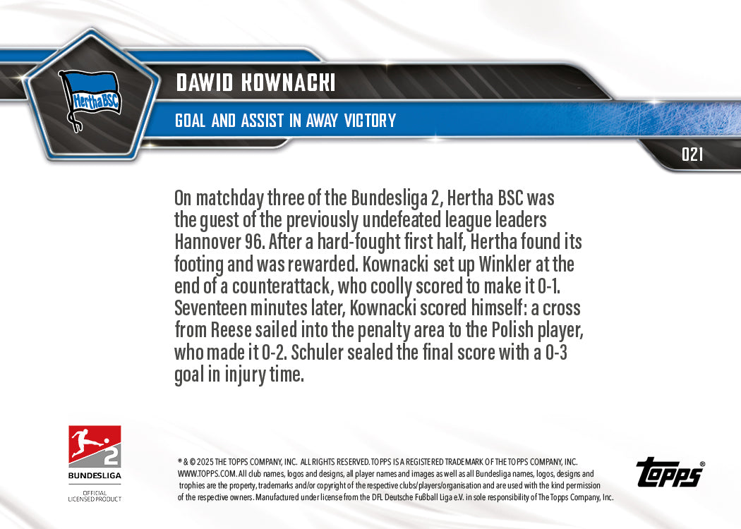 Dawid Kownacki - 2025-26 Bundesliga Topps NOW® - Card 21 - PR: 280