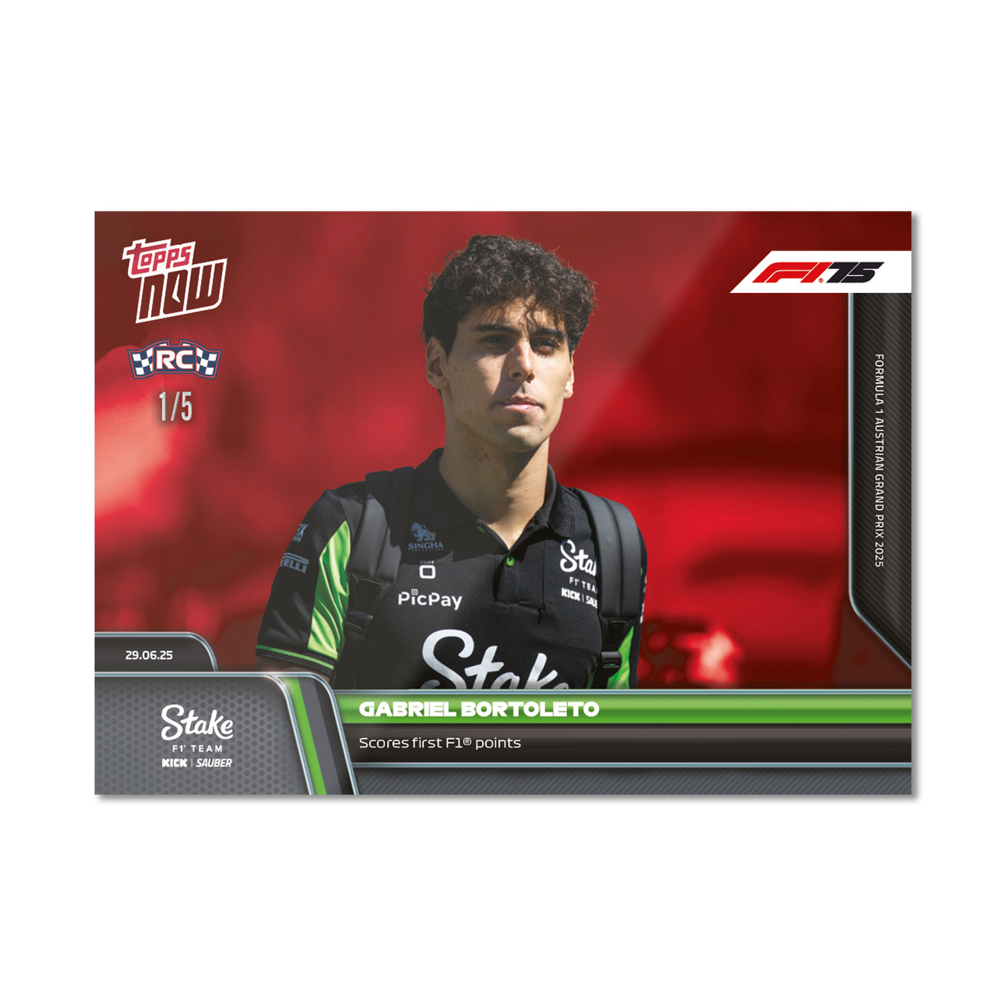 Gabriel Bortoleto - 2025 Formula 1® Topps NOW® - Card 48 - PR: 1006