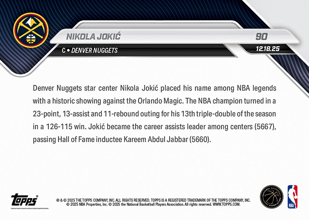 Nikola Jokić - 2025-26 NBA Topps NOW® - Card 90 - PR: 1120