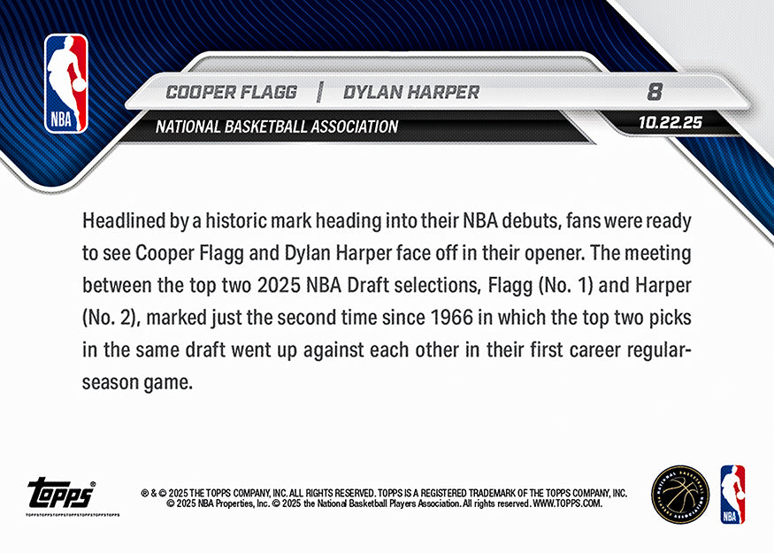 Cooper Flagg/Dylan Harper - 2025-26 NBA Topps NOW® - Card 8 - PR: 7178