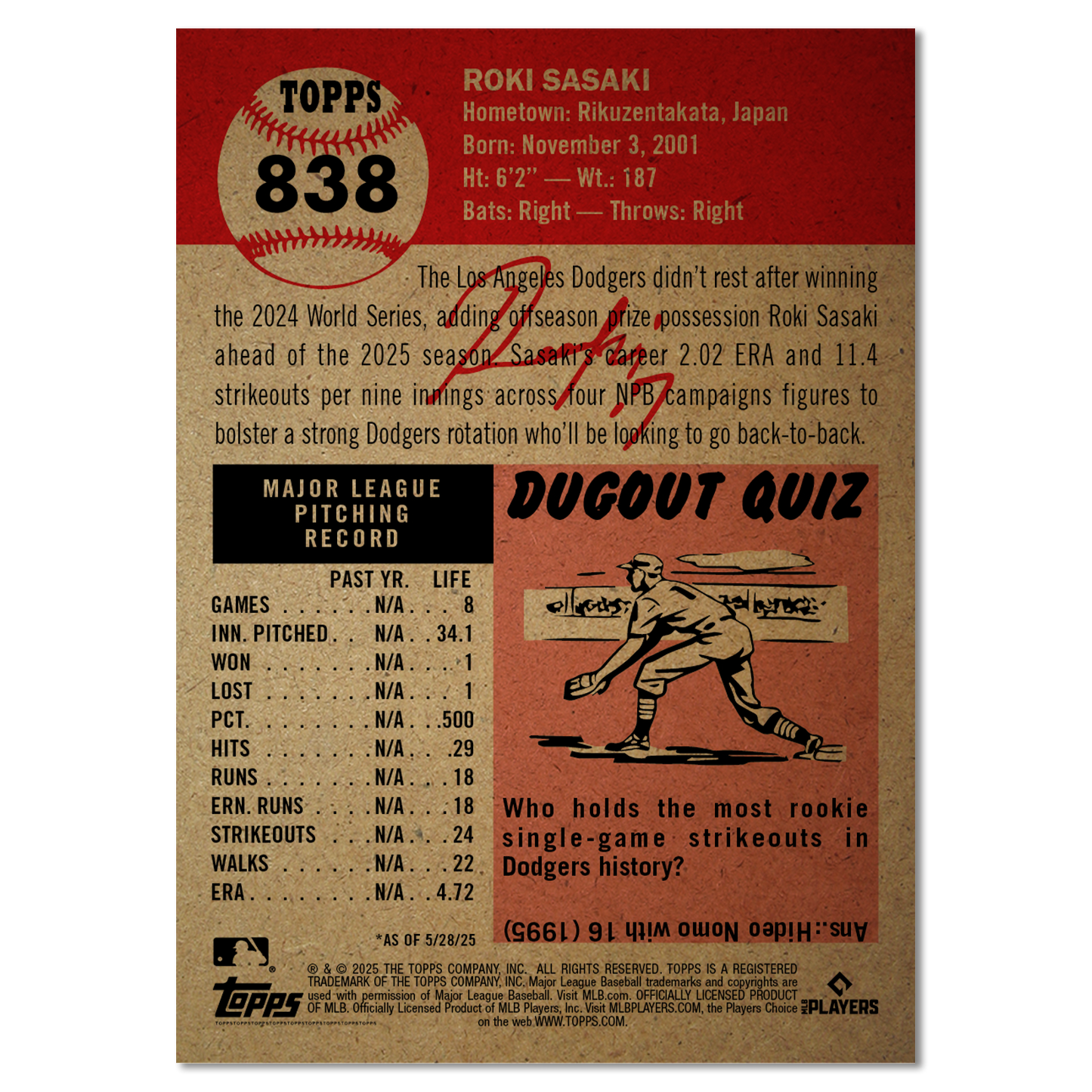 Roki Sasaki - MLB Living Set® - Card 838 - PR: 7603