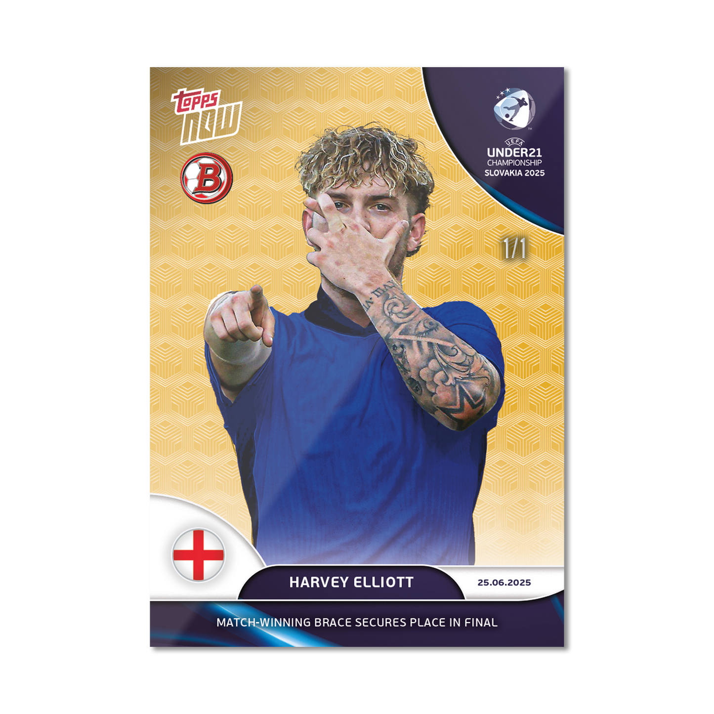 Harvey Elliott - 2025 UEFA Euro U-21 Topps NOW® - Card 10 - PR: 186