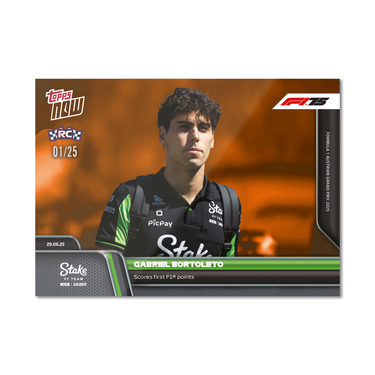Gabriel Bortoleto - 2025 Formula 1® Topps NOW® - Card 48 - PR: 1006