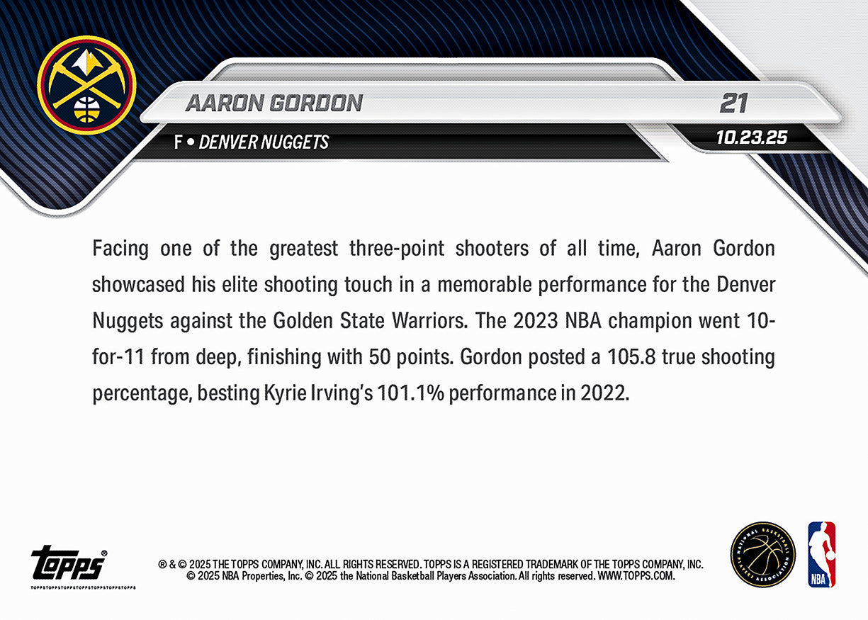 Aaron Gordon - 2025-26 NBA Topps NOW® - Card 21 - PR: 494