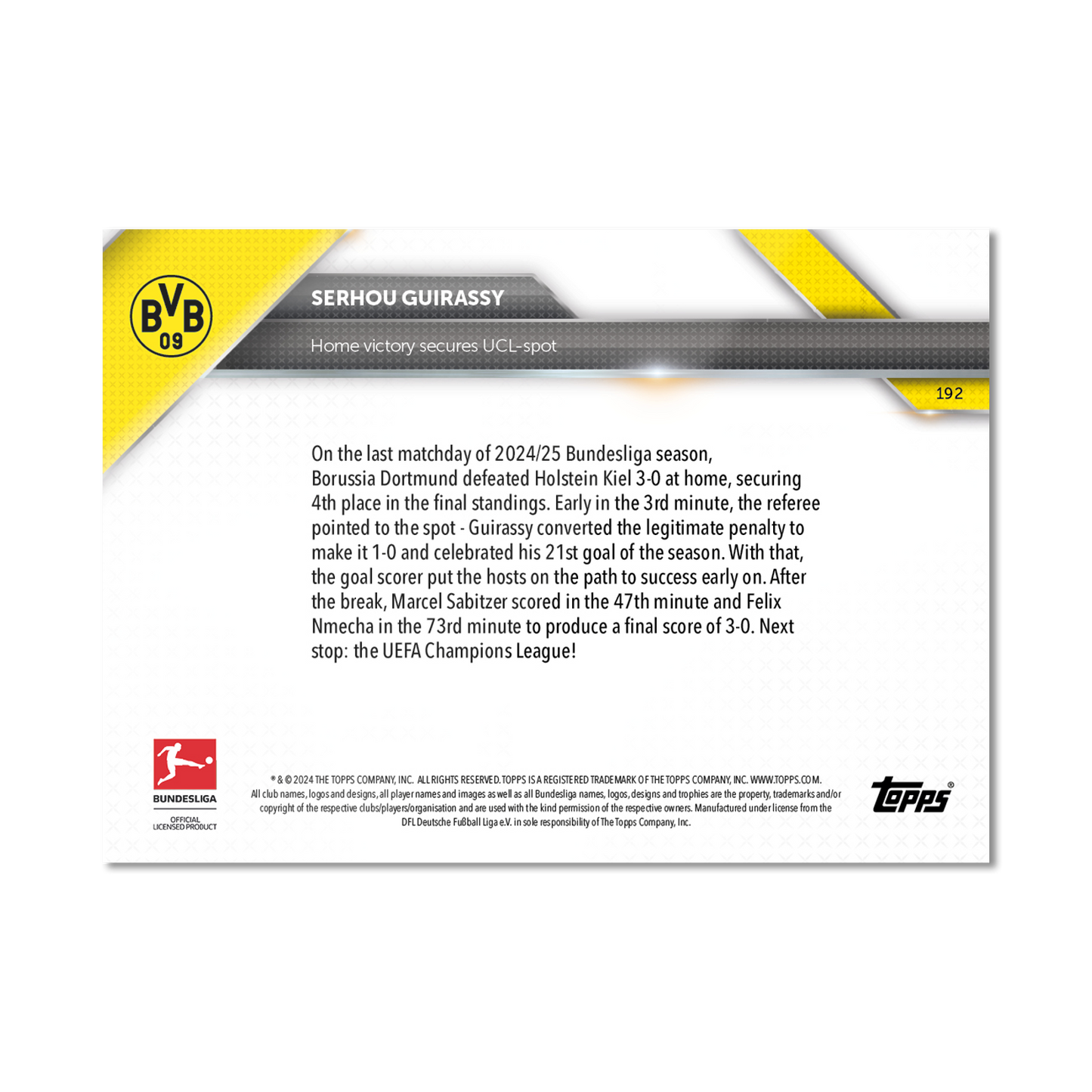 Serhou Guirassy - 2024-25 Bundesliga Topps NOW® - Card 192 - PR: 145