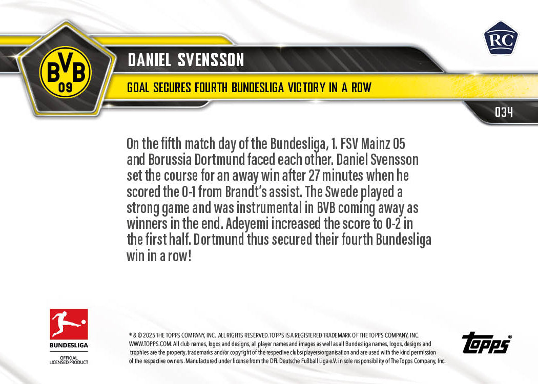 Daniel Svensson - 2025-26 Bundesliga Topps NOW® - Card 34 - PR: 464