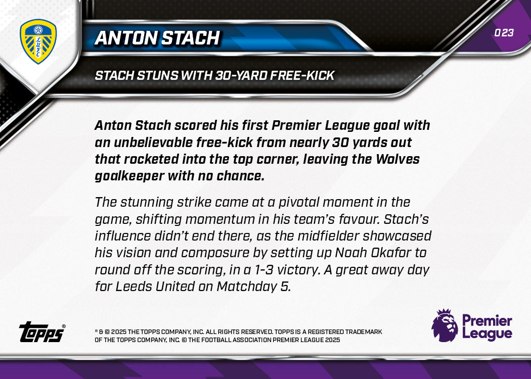 Anton Stach - 2025-26 Premier League Topps NOW® - Card 23 - PR: 355