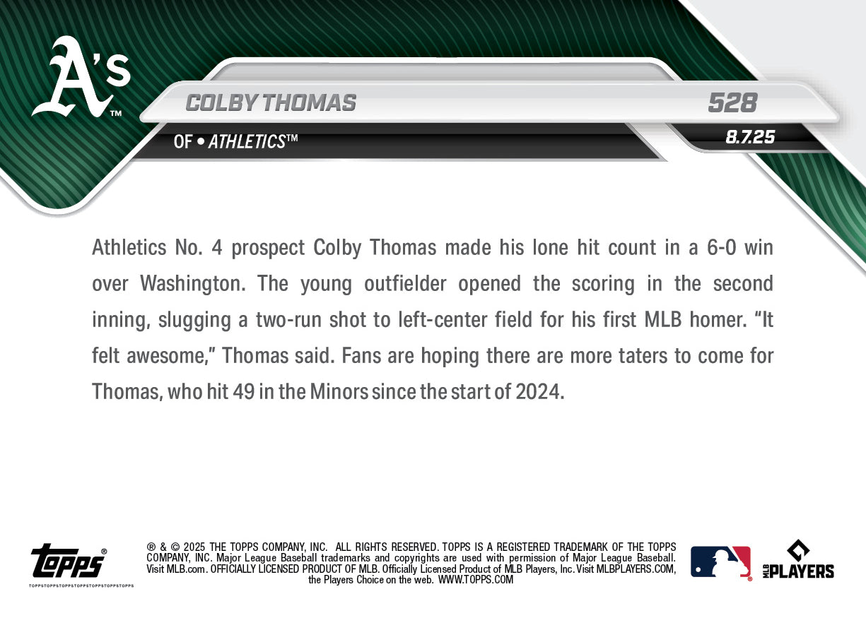 Colby Thomas - 2025 MLB Topps NOW® - Card 528 - PR: 676
