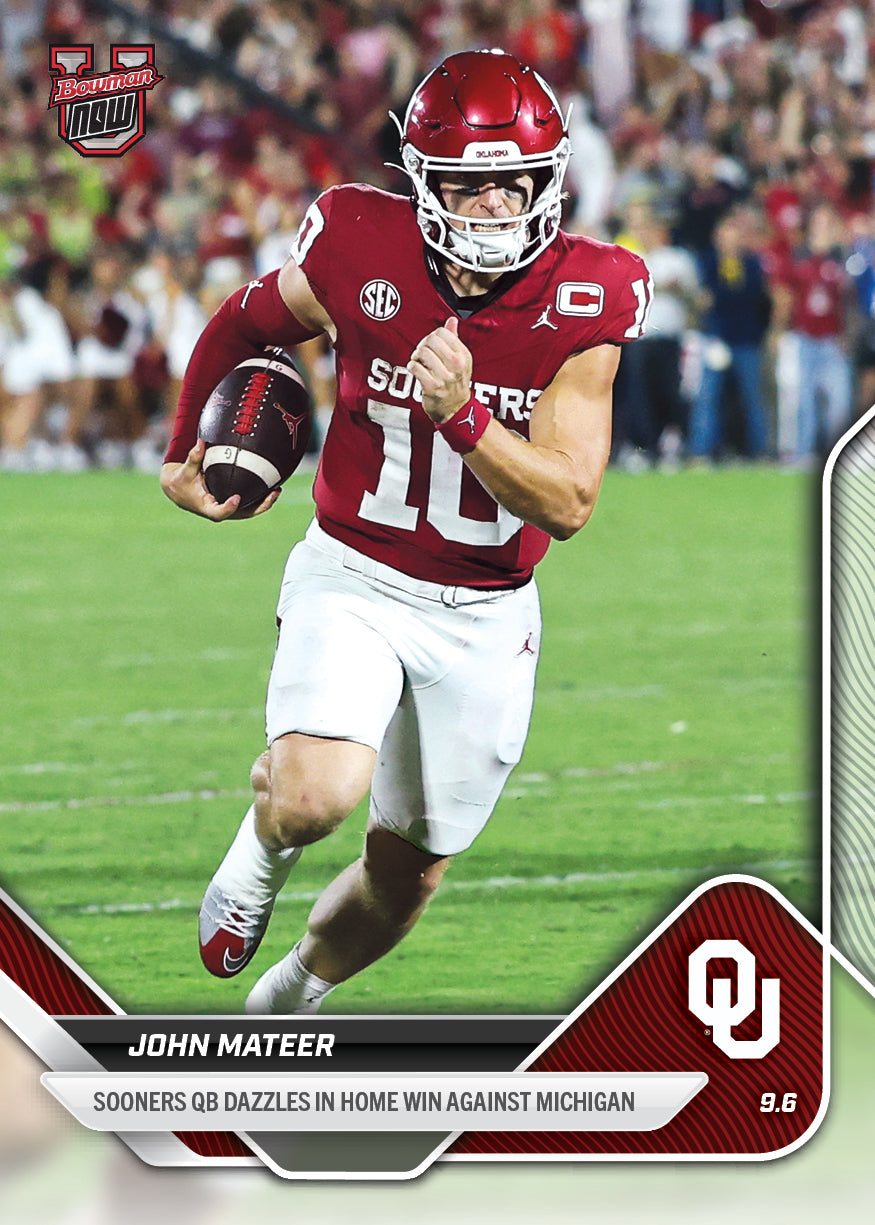 John Mateer - 2025-26 Bowman U NOW® Football - Card 9 - LOOK FOR RELICS - PR: 3481