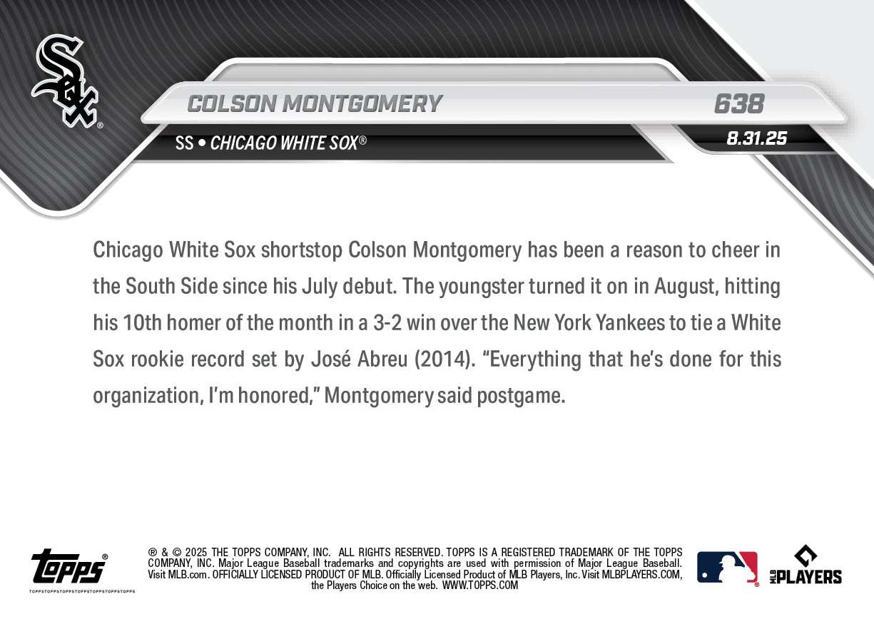 Colson Montgomery - 2025 MLB Topps NOW® - Card 638 - PR: 524