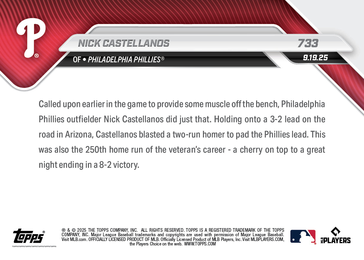 Nick Castellanos - 2025 MLB Topps NOW® - Card 733 - PR: 722