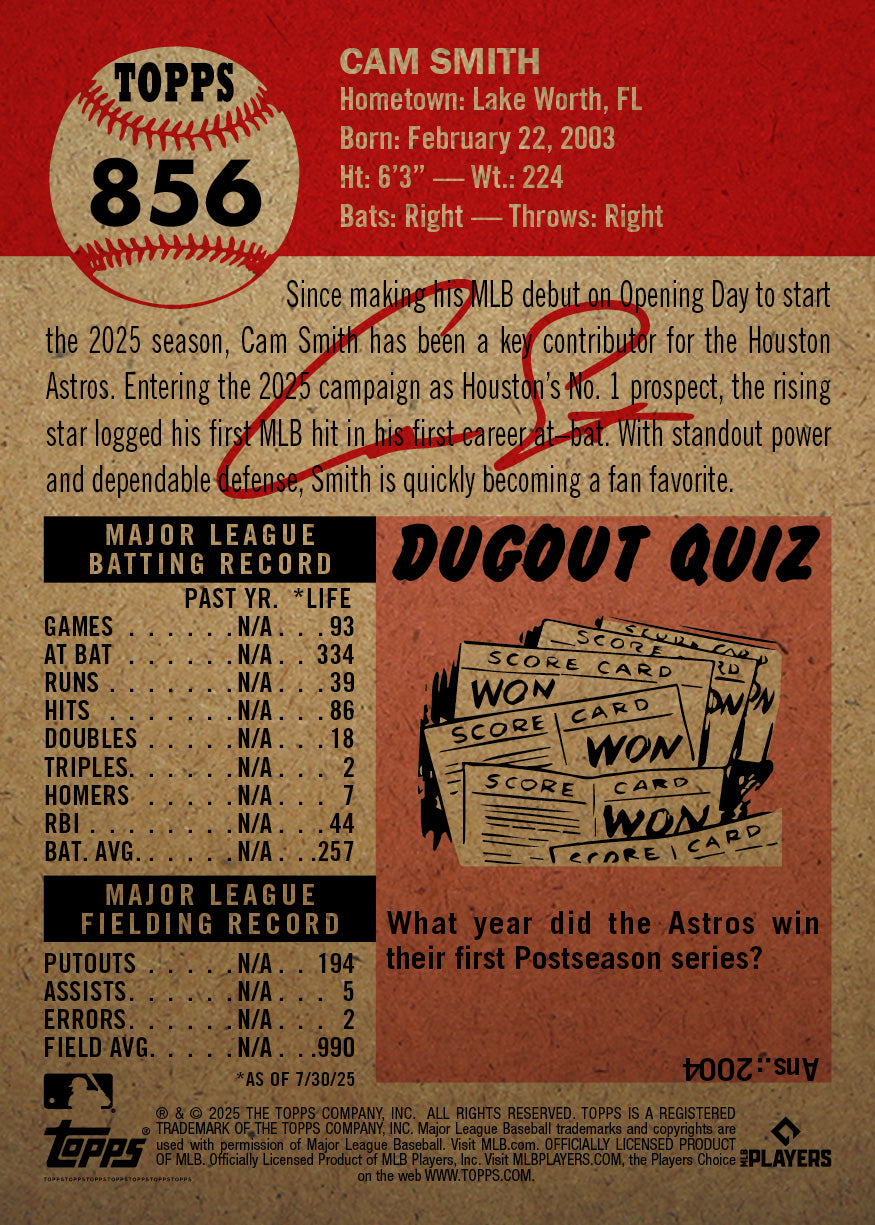 Cam Smith - 2025 MLB Living Set® - Card 856 - PR: 2038