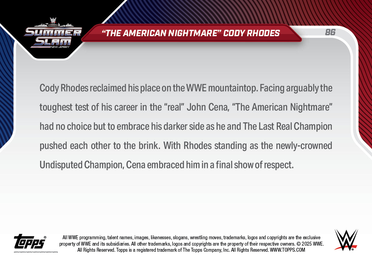 "The American Nightmare" Cody Rhodes - 2025 WWE Topps NOW® - Card 86 - LOOK FOR AUTOS  - PR: 5505