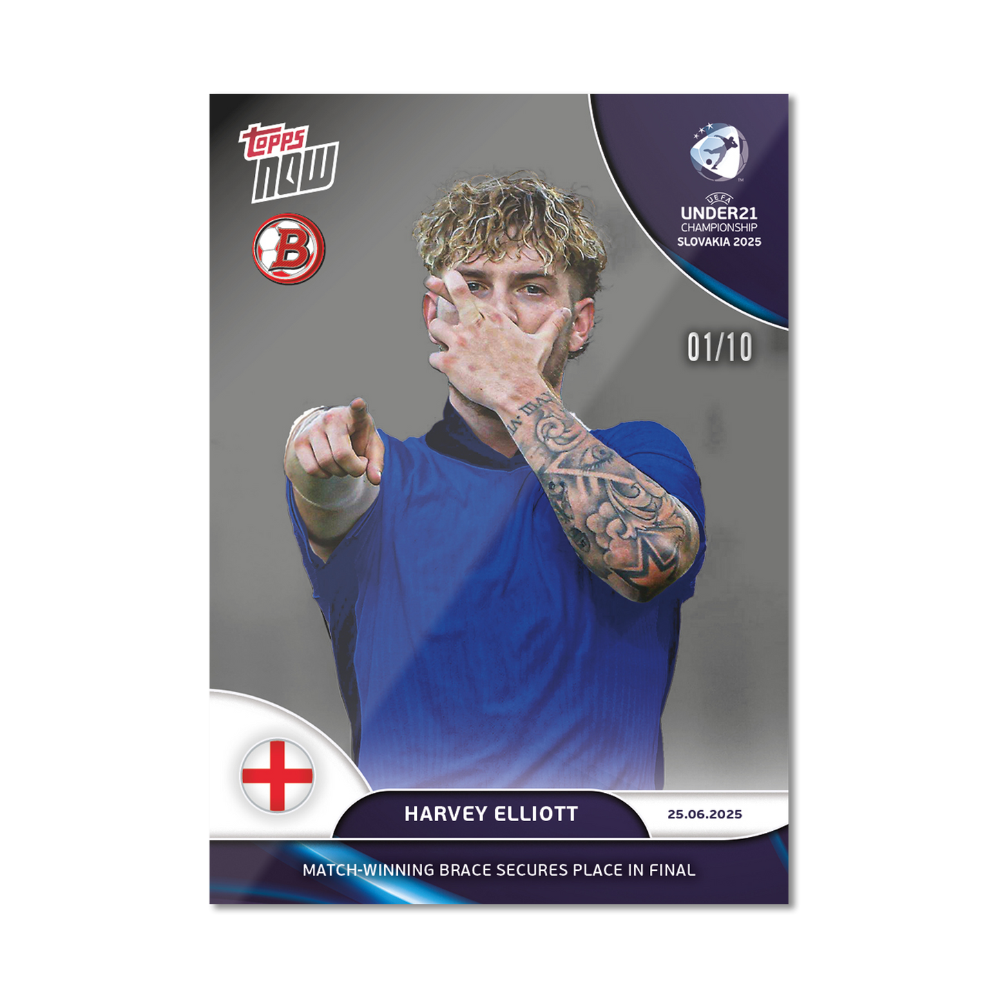 Harvey Elliott - 2025 UEFA Euro U-21 Topps NOW® - Card 10 - PR: 186