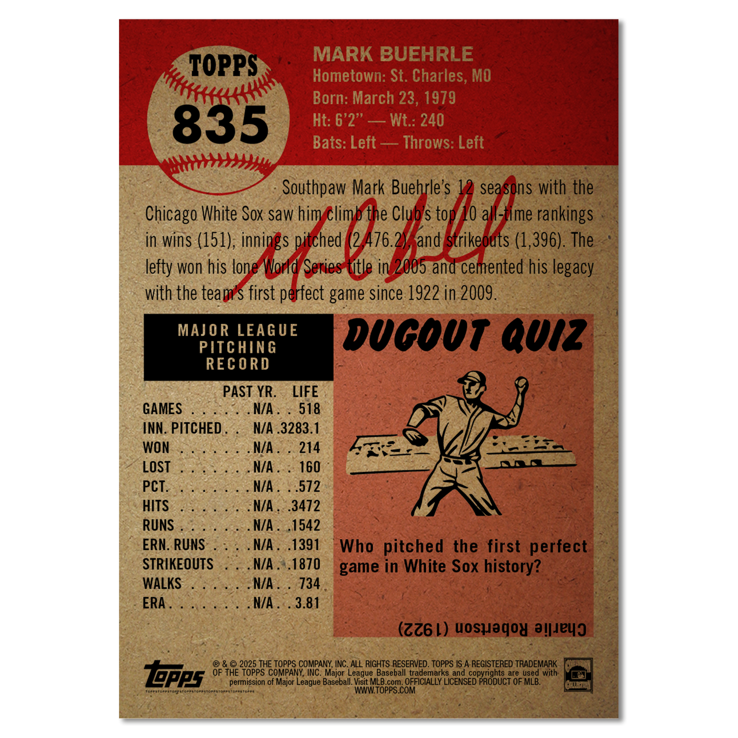 Mark Buehrle - MLB Living Set® - Card 835 - PR: 1144