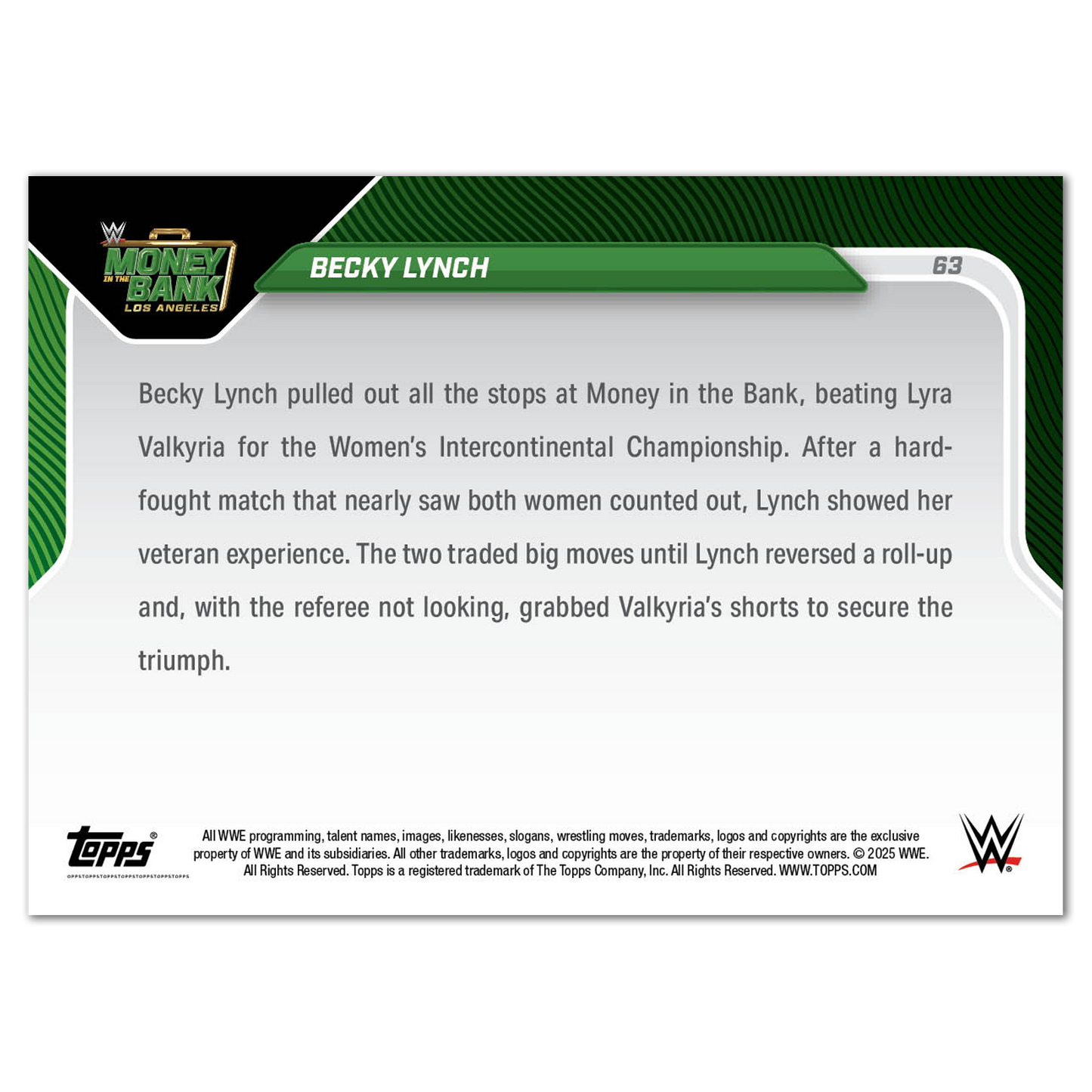 Becky Lynch - 2025 WWE Topps NOW® - Card 63 - PR: 886