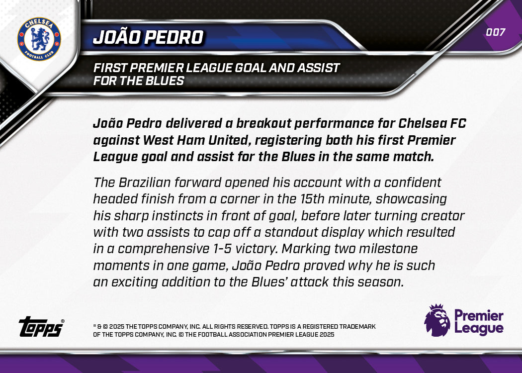 João Pedro - 2025-26 Premier League Topps NOW® - Card 7 - PR: 1073