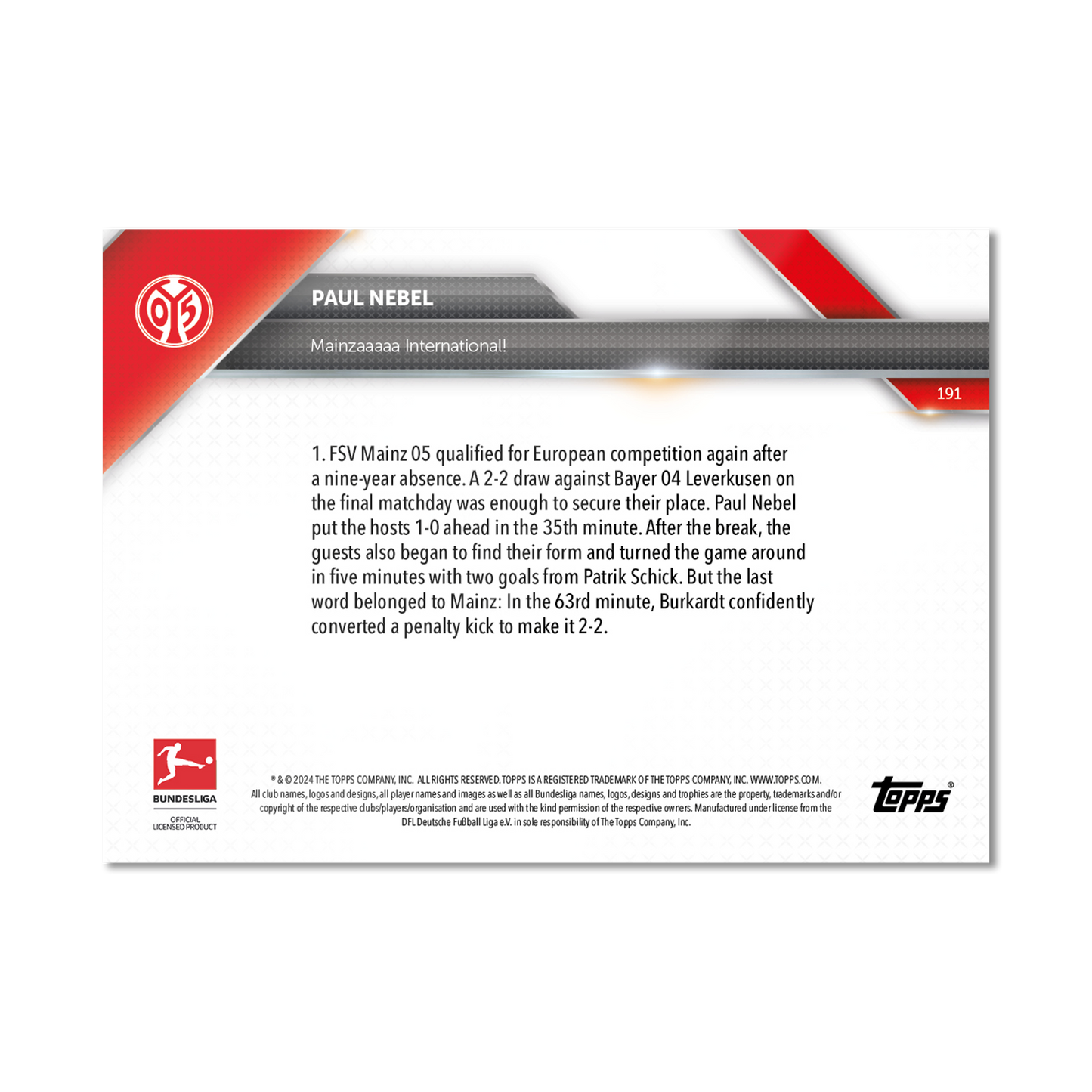 Paul Nebel - 2024-25 Bundesliga Topps NOW® - Card 191 - PR: 112