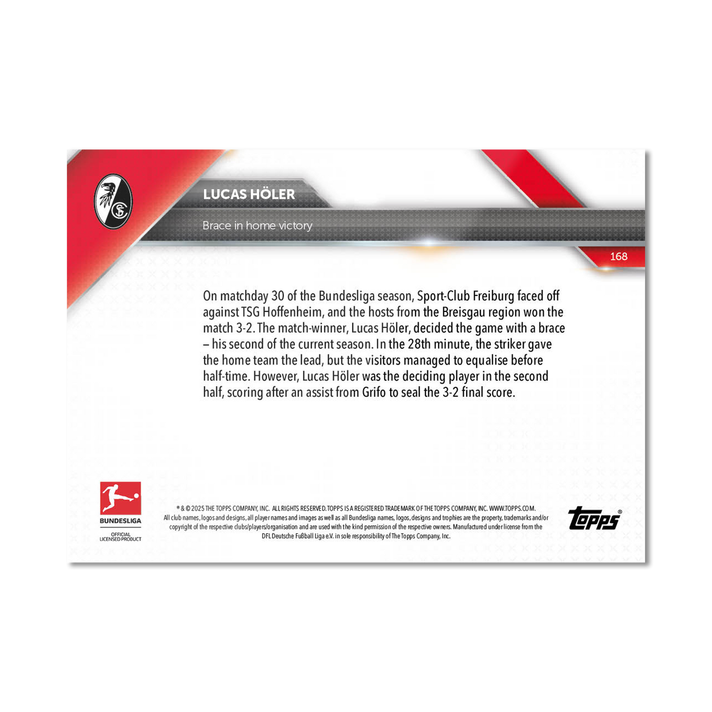 Lucas Höler - 2024-25 Bundesliga Topps NOW® Card 168 - PR: 139