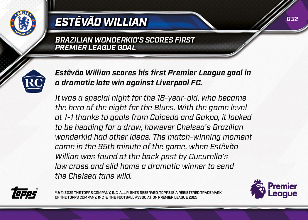 Estêvão Willian - 2025-26 Premier League Topps NOW® - Card 32 - PR: 5404