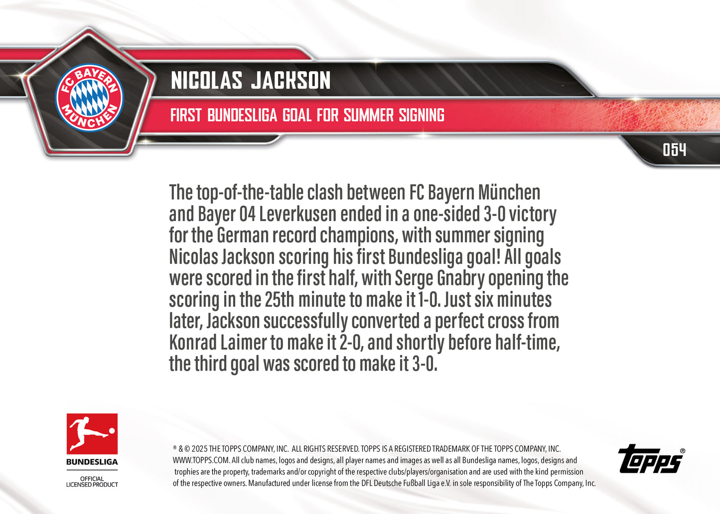 Nicolas Jackson - 2025-26 Bundesliga Topps NOW® - Card 54