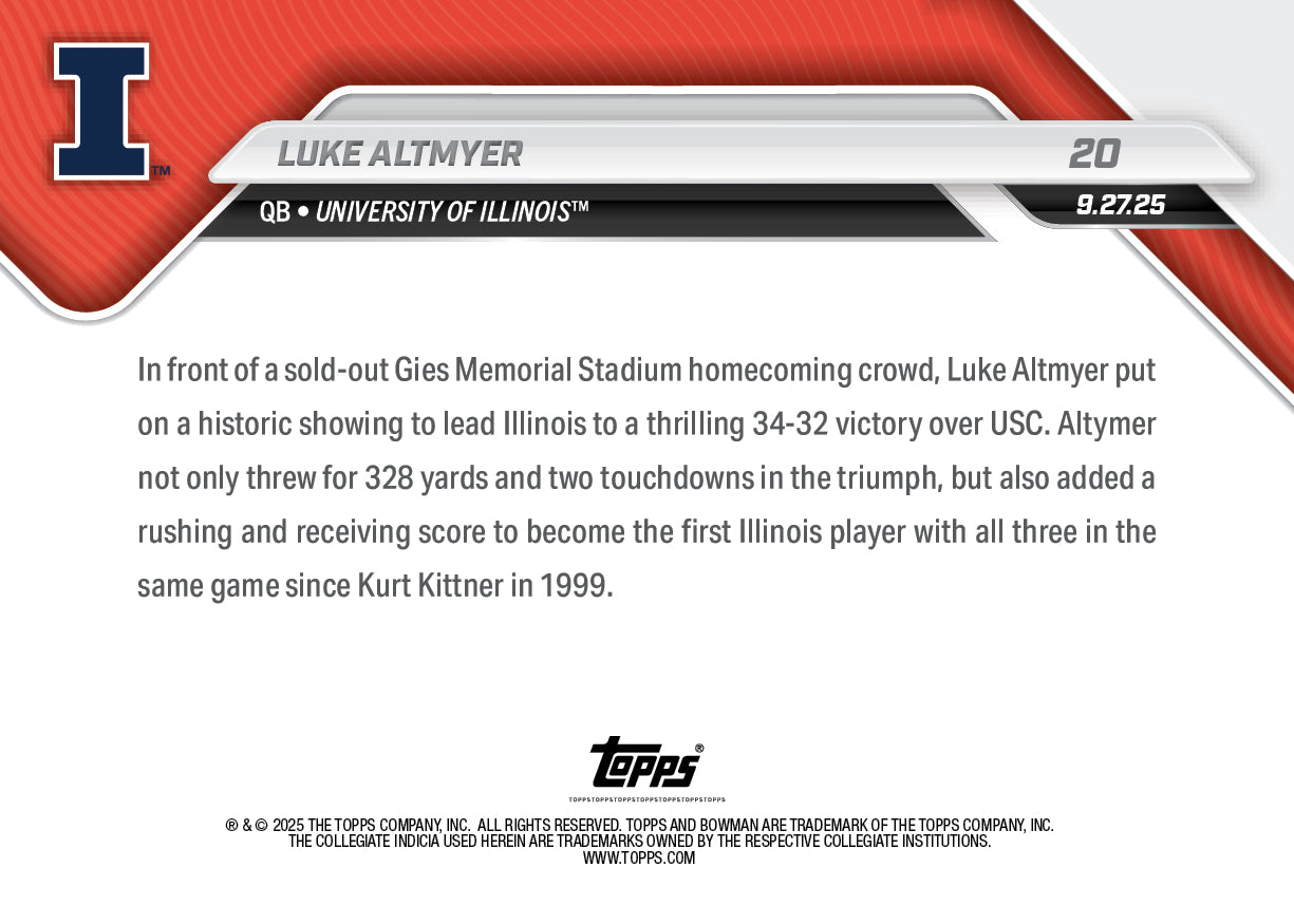 Luke Altmyer - 2025-26 Bowman U NOW® Football - Card 20 - PR: 603