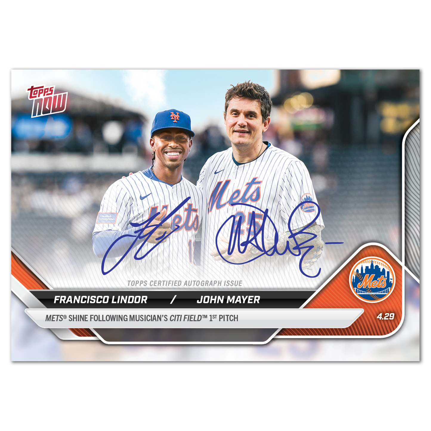 Francisco Lindor/John Mayer - 2025 MLB Topps NOW® - Card FLJM - LOOK FOR DUAL-AUTOS - PR: 14,243