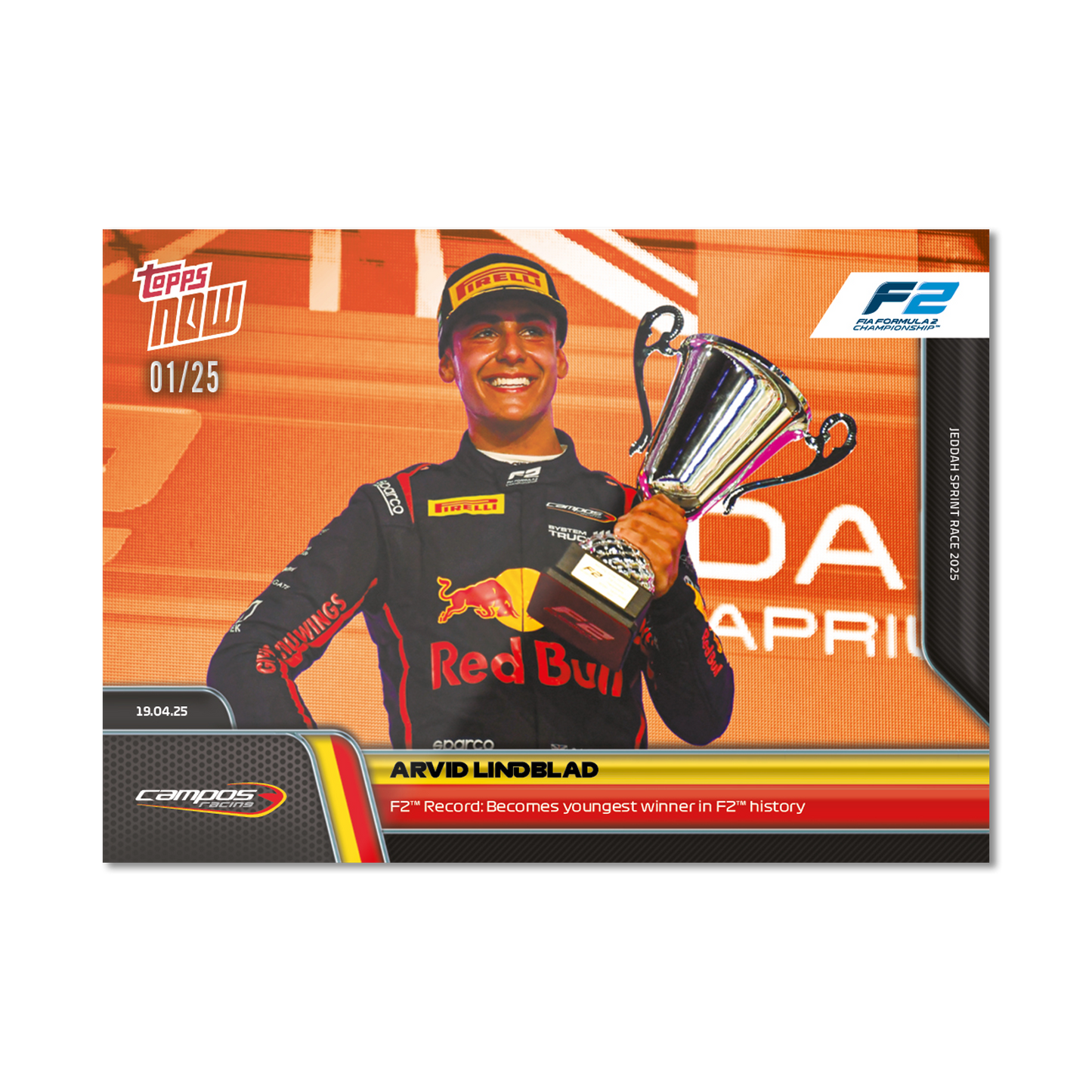 Arvid Lindblad - 2025 Formula 1® Topps NOW® - Card 32 - PR: 1075