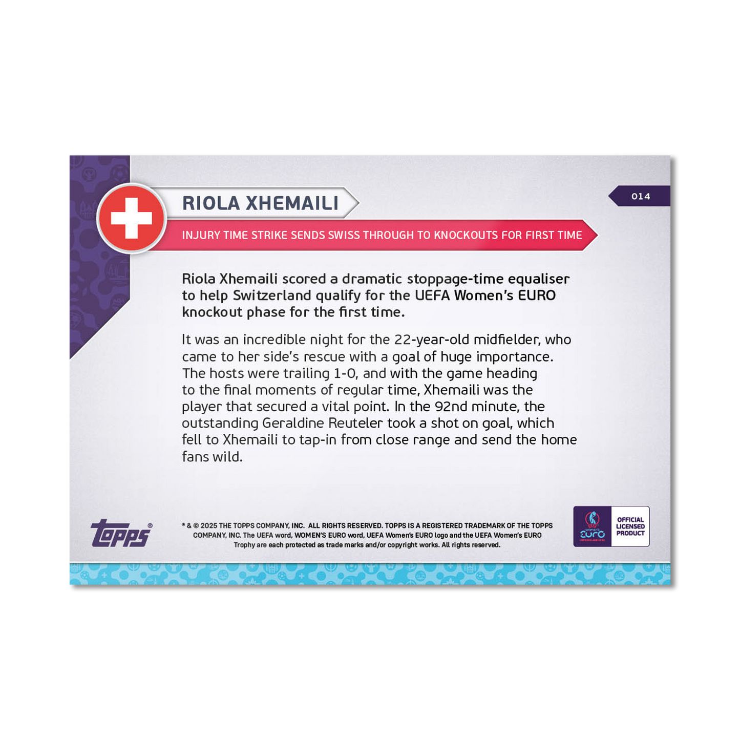 Riola Xhemaili - UEFA Women’s EURO 2025™ Topps NOW®  - Card 14 - PR: 101