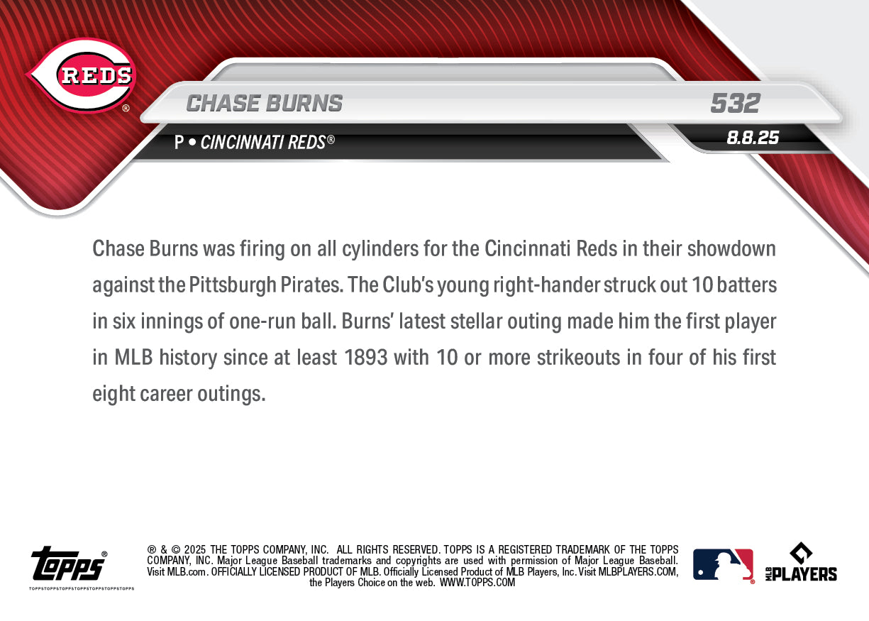 Chase Burns - 2025 MLB Topps NOW® - Card 532 - PR: 1249