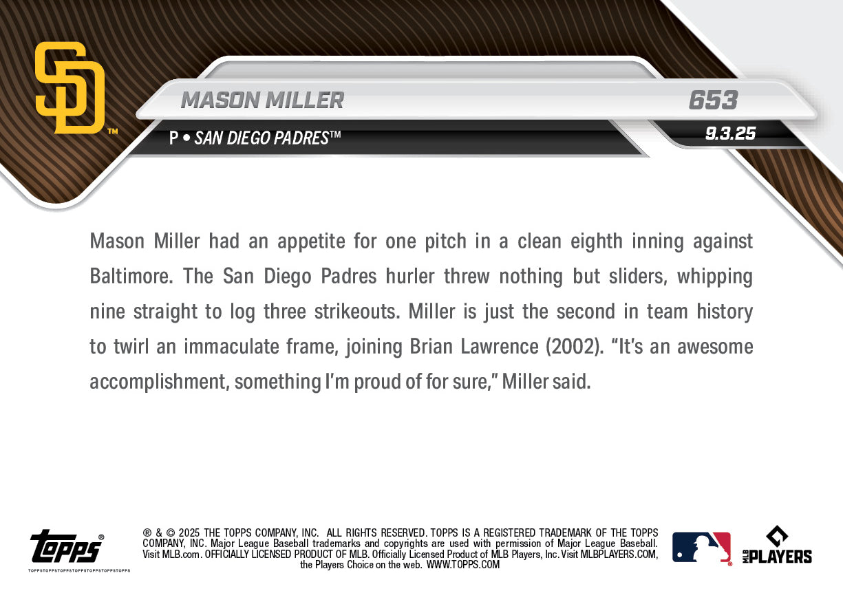 Mason Miller - 2025 MLB Topps NOW® - Card 653 - PR: 870