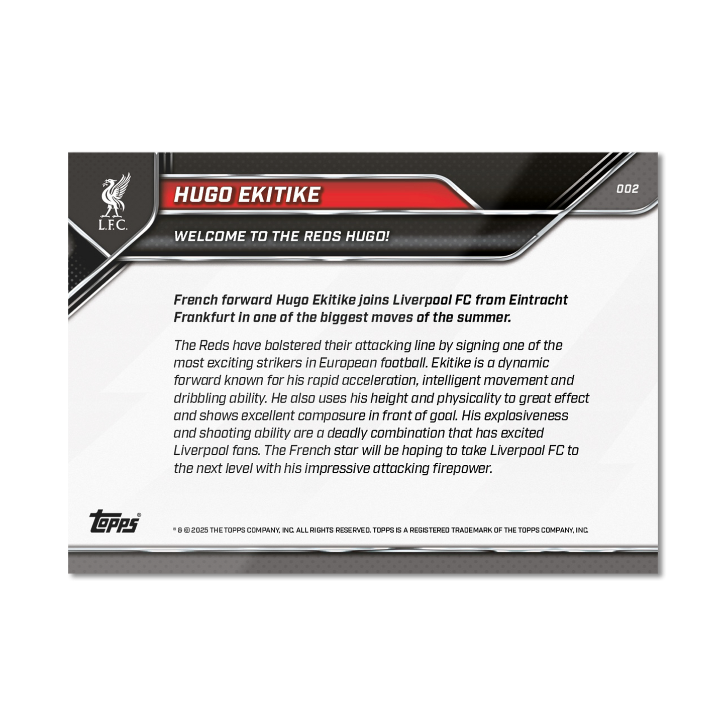 Hugo Ekitike - 2024-25 Liverpool Topps NOW® - Card 2 - PR: 656