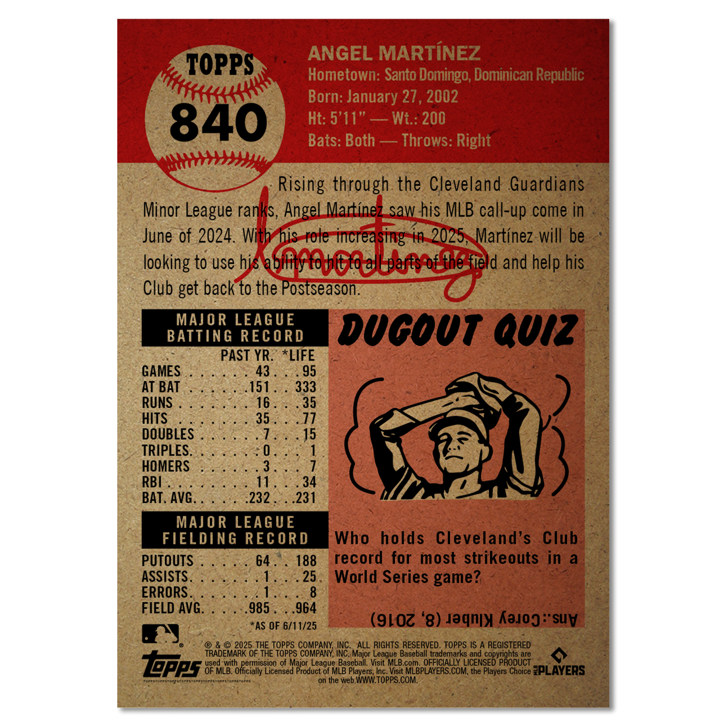 Angel Martinez - 2025 MLB® Living Set® - Card 840 - PR: 1211