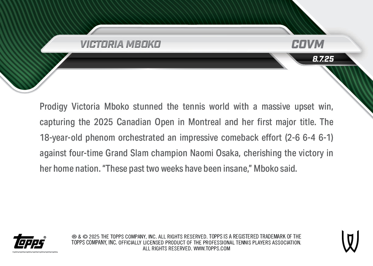 Victoria Mboko - 2025 Tennis Topps NOW® - Card COVM - LOOK FOR AUTOS - PR: 1671