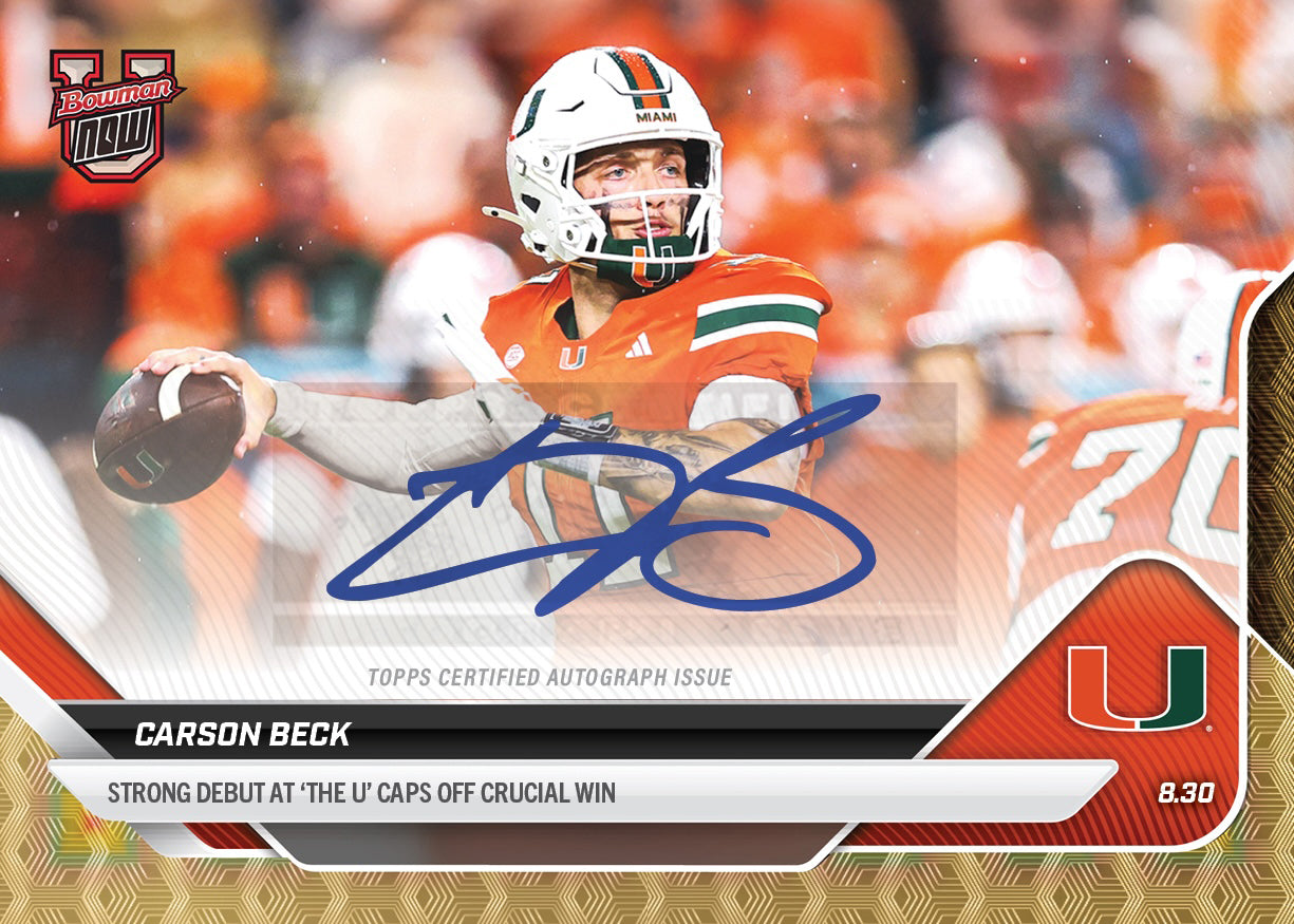 Carson Beck - 2025-26 Bowman U NOW® Football - Card 5 - LOOK FOR AUTO-RELIC BOOKLET - PR: 3630