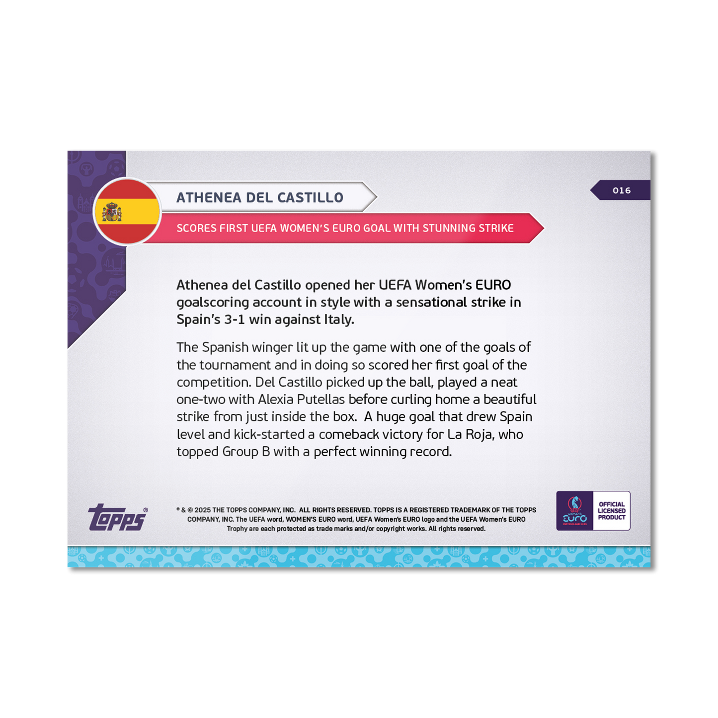 Athenea del Castillo - UEFA Women’s EURO 2025™ Topps NOW®  - Card 16 - PR: 415