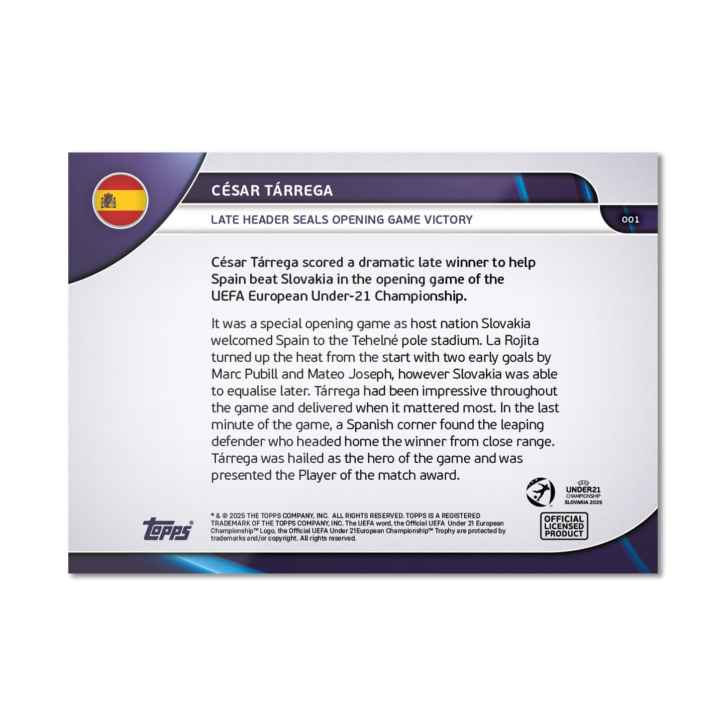 César Tárrega - 2025 UEFA Euro U-21 Topps NOW® - Card 1 - PR: 174