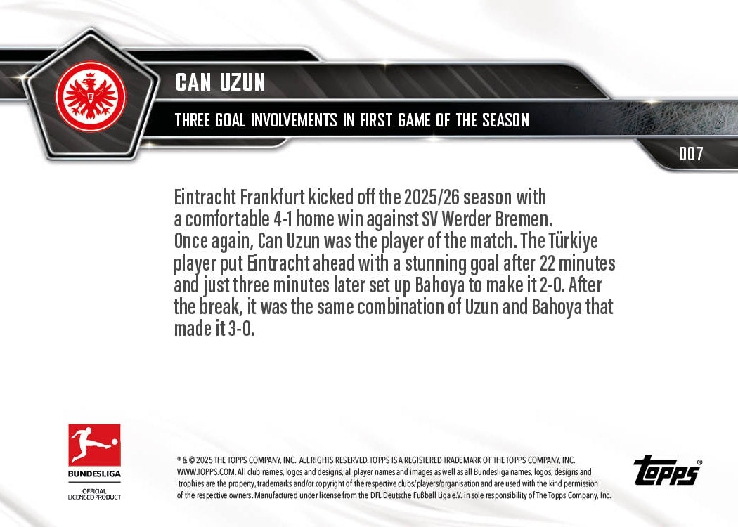 Can Uzun - 2025-26 Bundesliga Topps NOW® - Card 7 - PR: 288