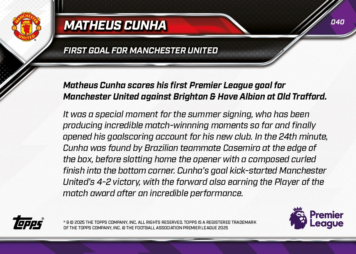 Matheus Cunha - 2025-26 Premier League Topps NOW® - Card 40