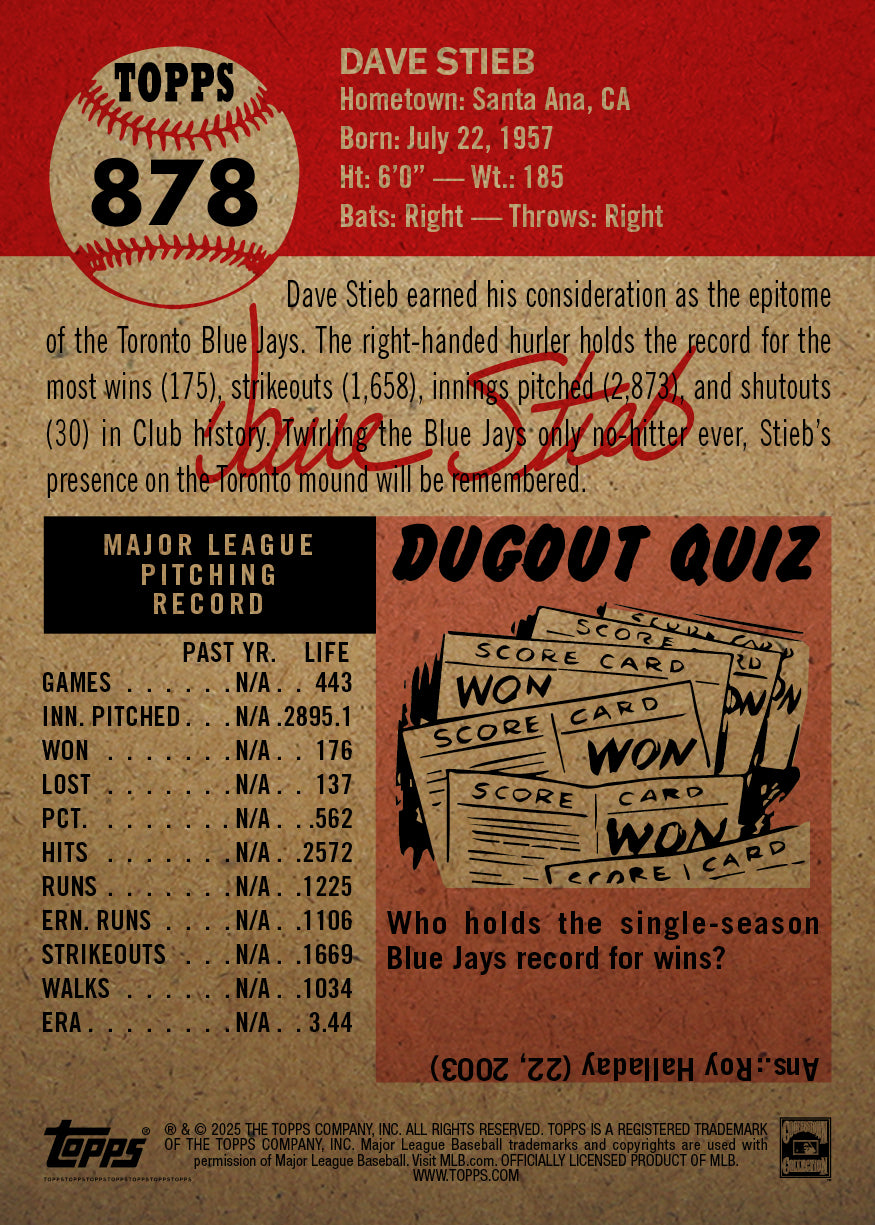 Dave Stieb - 2025 MLB Living Set® - Card 878 - PR: 1318