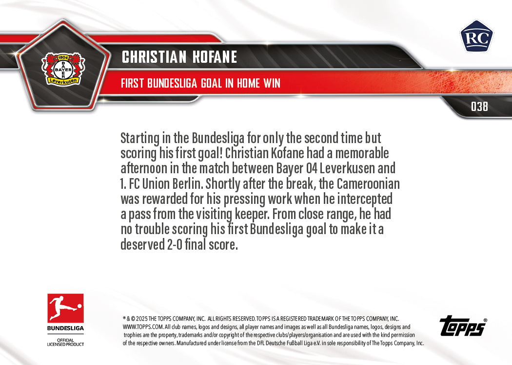 Christian Kofane - 2025-26 Bundesliga Topps NOW® - Card 38 - PR: 387