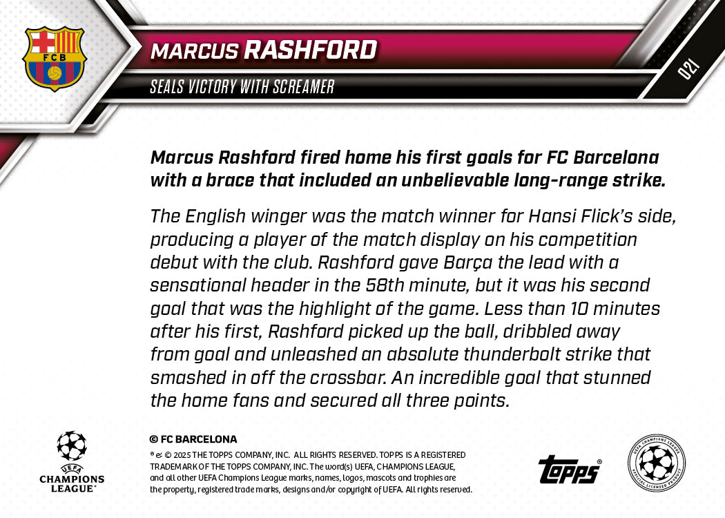 Marcus Rashford - 2025-26 UCL Topps NOW® - Card 21 - PR: 514