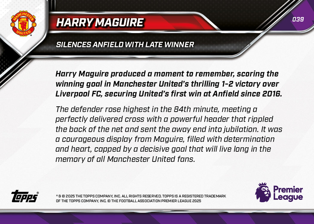 Harry Maguire - 2025-26 Premier League Topps NOW® - Card 39 - PR: 902