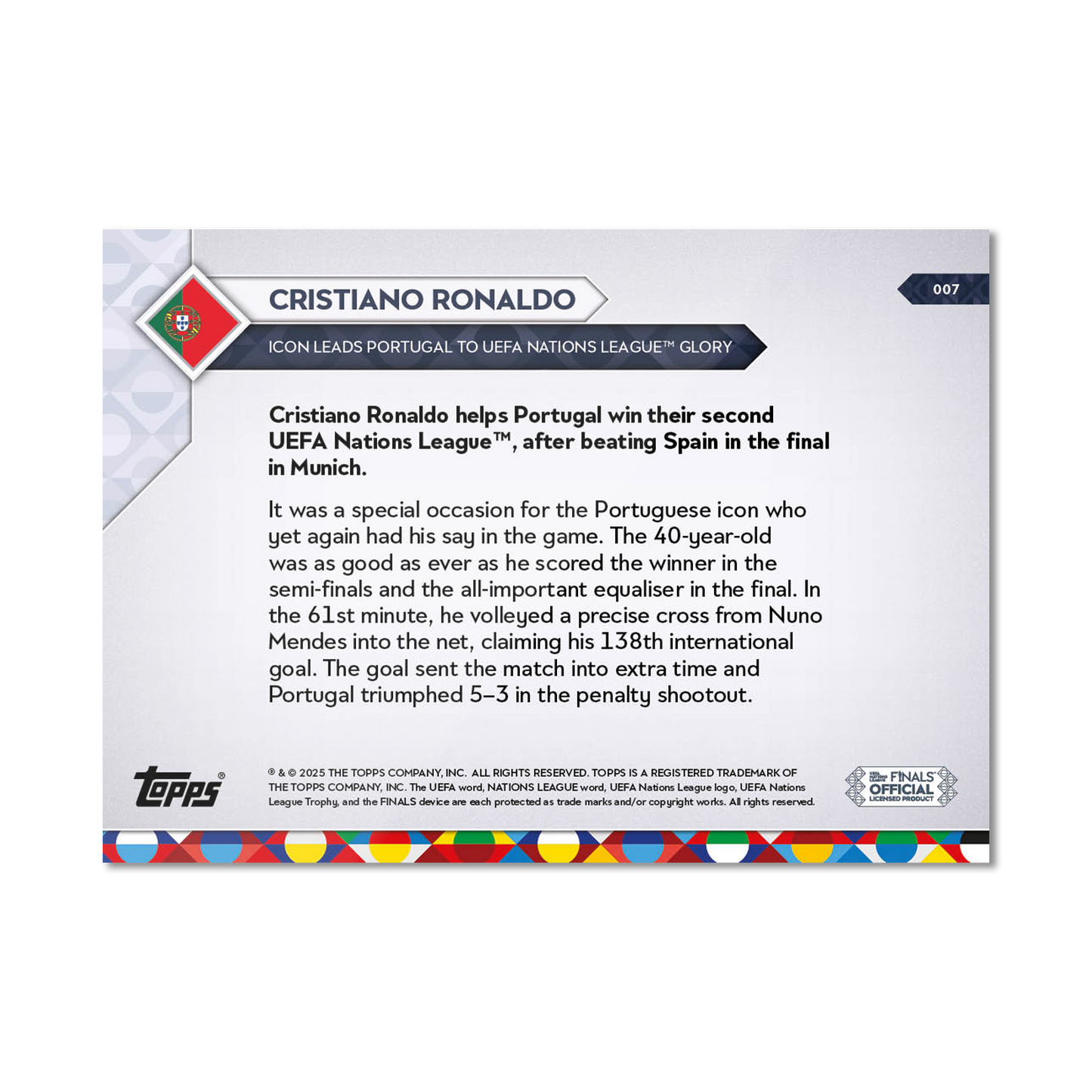 Cristiano Ronaldo - 2025 UEFA Nations League Topps NOW® - Card 7 - PR: 11151