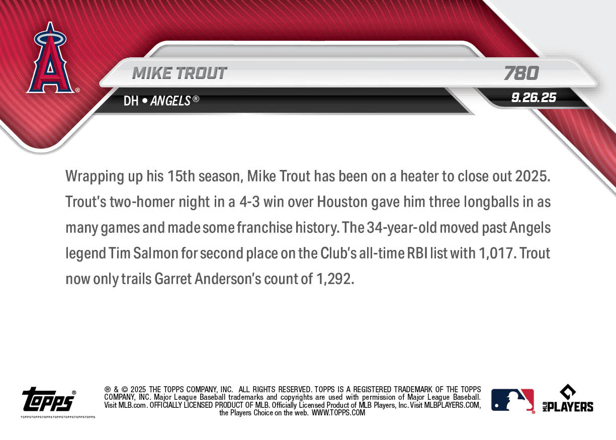 Mike Trout - 2025 MLB Topps NOW® - Card 780 - PR: 916