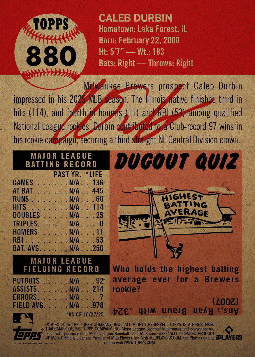 Caleb Durbin - 2025 Topps Living Set® - Card 880