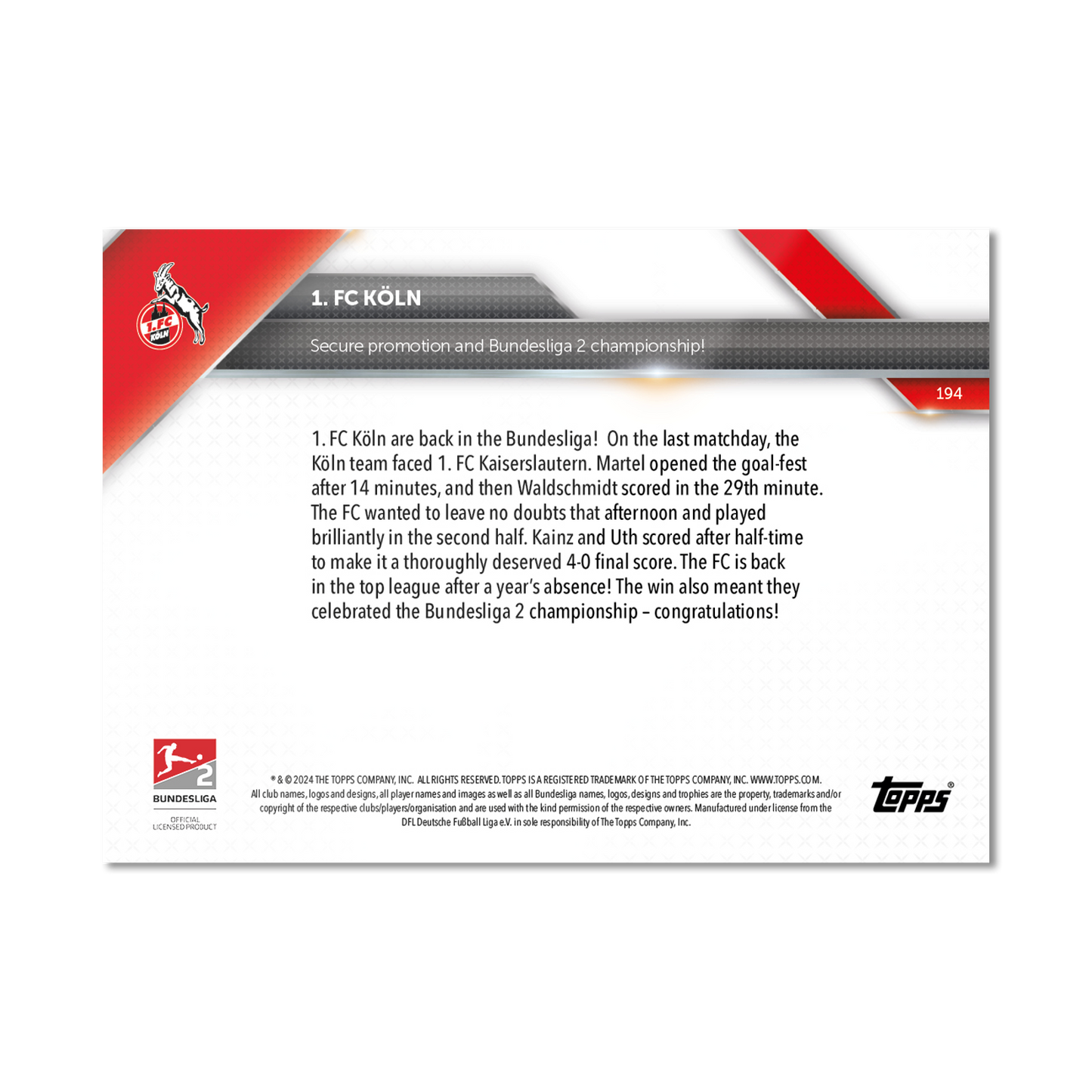 1. FC Köln - 2024-25 Bundesliga Topps NOW® - Card 194 - PR: 358